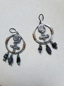 GODDESS earrings in sterling silver with emerald and tourmaline