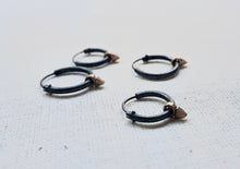Load image into Gallery viewer, oxidized silver hoops with bronze triangles