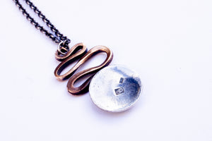 SERPENT snake and moon necklace in recycled sterling silver and bronze with 3mm gemstone