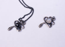 Load image into Gallery viewer, SERPENT snake necklace in recycled sterling silver with rosecut onyx or rainbow moonstone