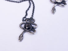 Load image into Gallery viewer, SERPENT snake necklace in recycled sterling silver with rosecut onyx or rainbow moonstone