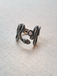 SERPENT adjustable snake ring in sterling silver with gemstone
