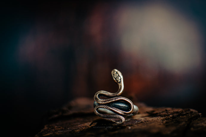 SERPENT snake ring in sterling silver and bronze