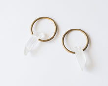 Load image into Gallery viewer, BRASS AND CRYSTAL QUARTZ HOOPS FOR STRETCHED EARS