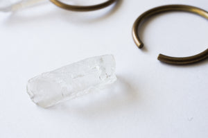 BRASS AND CRYSTAL QUARTZ HOOPS FOR STRETCHED EARS