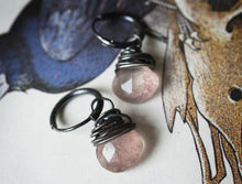 Load image into Gallery viewer, Strawberry quartz wire wrapped earrings in recycled sterling silver