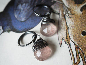 Strawberry quartz wire wrapped earrings in recycled sterling silver