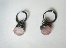 Load image into Gallery viewer, Strawberry quartz wire wrapped earrings in recycled sterling silver