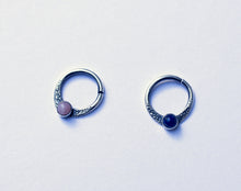 Load image into Gallery viewer, patterned teardrop piercing ring in sterling silver with gemstone