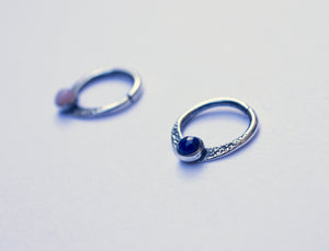 patterned teardrop piercing ring in sterling silver with gemstone