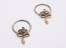 Load image into Gallery viewer, SERPENT small earweights,  silver with bronze snakes