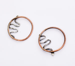 SERPENT Large earweights, copper  with silver snakes