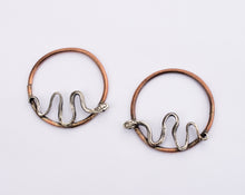 Load image into Gallery viewer, SERPENT Large earweights, copper  with silver snakes