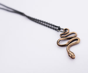 SERPENT necklace in bronze with oxidized silver chain