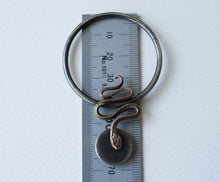 Load image into Gallery viewer, SERPENT earweights silver hoops with bronze snakes and blue sapphire