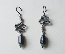 Load image into Gallery viewer, SERPENT earrings with silver snakes and tourmaline beads