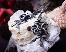Load image into Gallery viewer, HYDRA three headed snake ear weights in sterling silver with niobium hooks