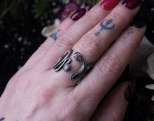 Load image into Gallery viewer, SERPENT adjustable snake ring in sterling silver with gemstone