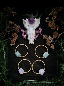 Goldplated copper hoops with chrysophrase or rosequartz