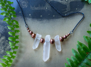 CRYSTAL QUARTZ AND COPPER BEADS NECKLACE