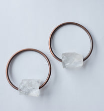 Load image into Gallery viewer, GAUGED COPPER HOOPS WITH ROCK CRYSTALS
