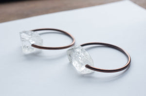 GAUGED COPPER HOOPS WITH ROCK CRYSTALS