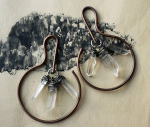 CRYSTAL QUARTZ  AND COPPER EARWEIGHTS