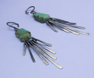 SILVER FRINGE EAR WEIGHTS WITH RAW CHRYSOPRASE