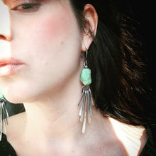 Load image into Gallery viewer, SILVER FRINGE EAR WEIGHTS WITH RAW CHRYSOPRASE